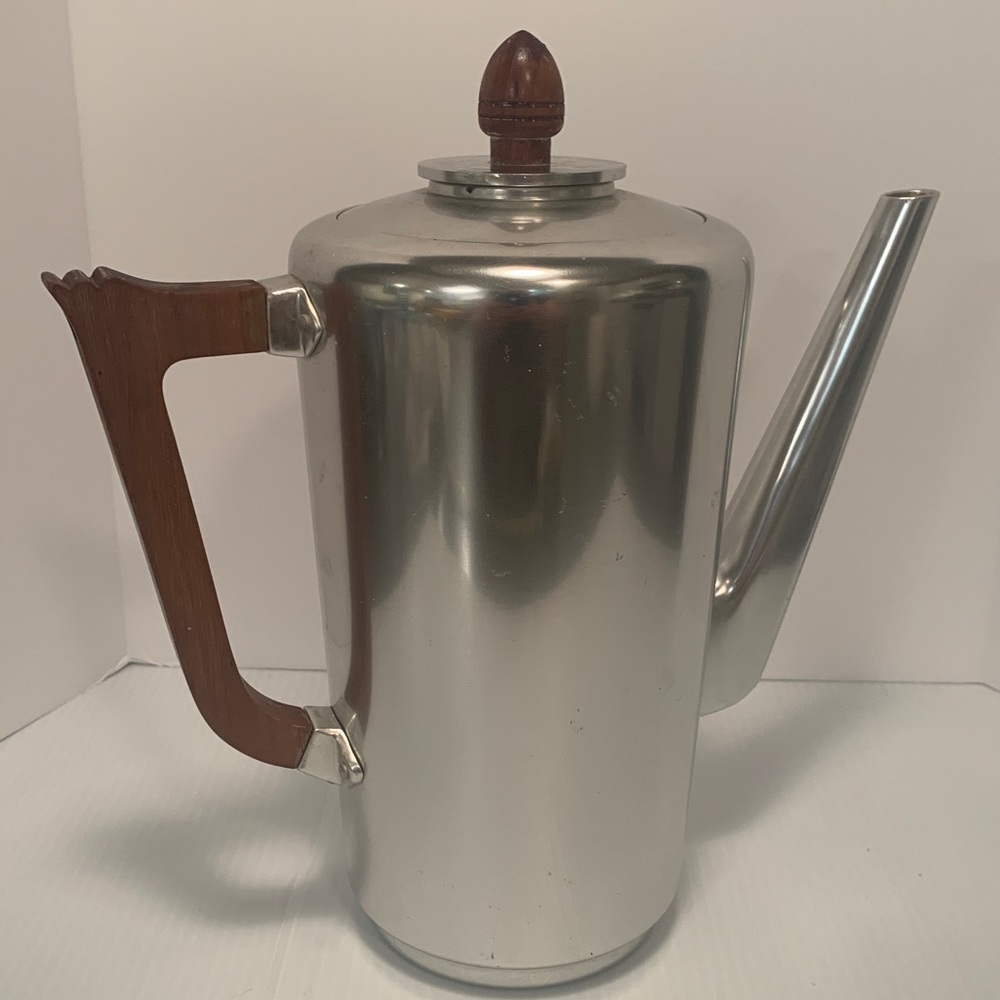 Vintage Kensington Stainless Steel Coffee / Tea Pot: Wood Accents